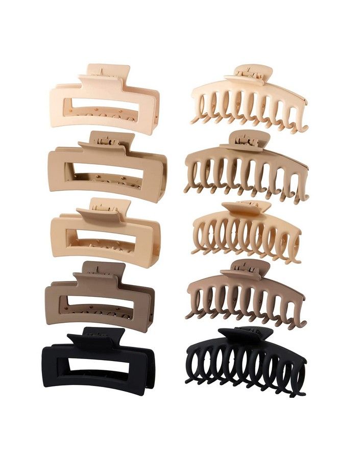 FDBJulyy 10 Pack 4.4" Large Hair Clipsclaw Clipshair Clips For Women & Girls2 Styles 5 Colors Internal Tooth Design Strong Hold Matte Claw Hair Clips For Women Thick Hair & Thin Hair 90 - Image 1