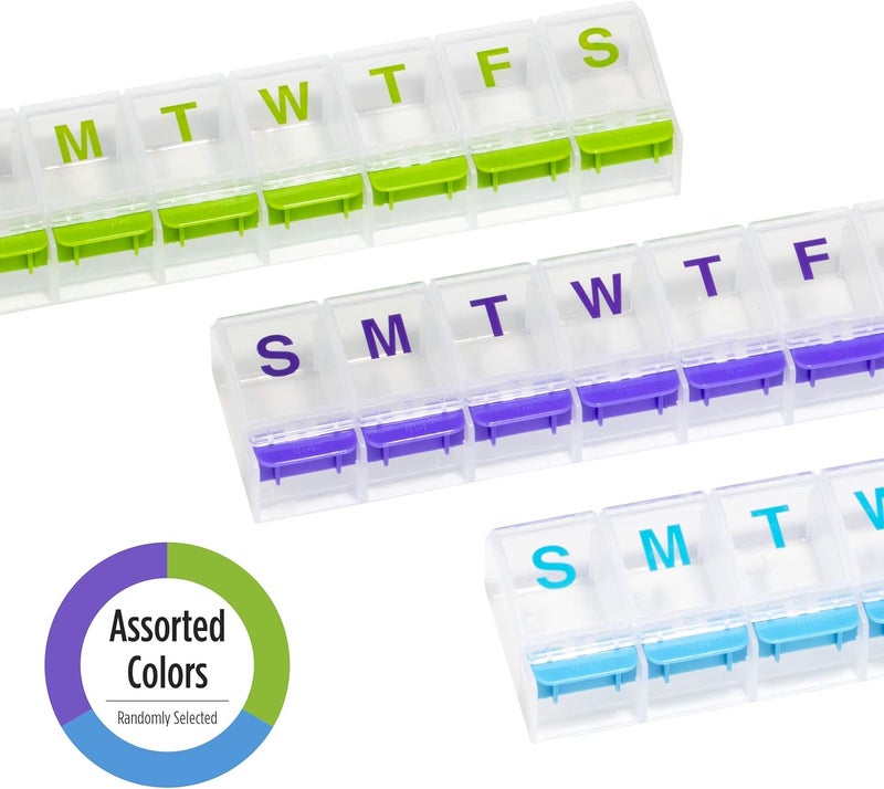 EZY DOSE Weekly 7-Day Pill Organizer with Large Push Button Compartments and Clear Lids - Image 5