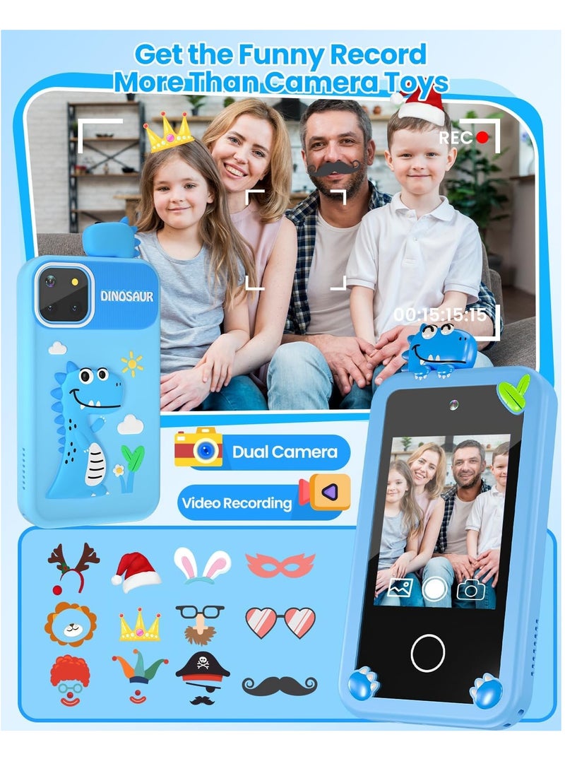 Kids Smart Phone for Boys with 32G Card & Holographic Pyramid,  for Age 3-10 Kids Toys Cell Phone, 2.8" Touchscreen Toddler Learning Toy, Dual Lens, Music Player, Arabic language support(Blue) - Image 4