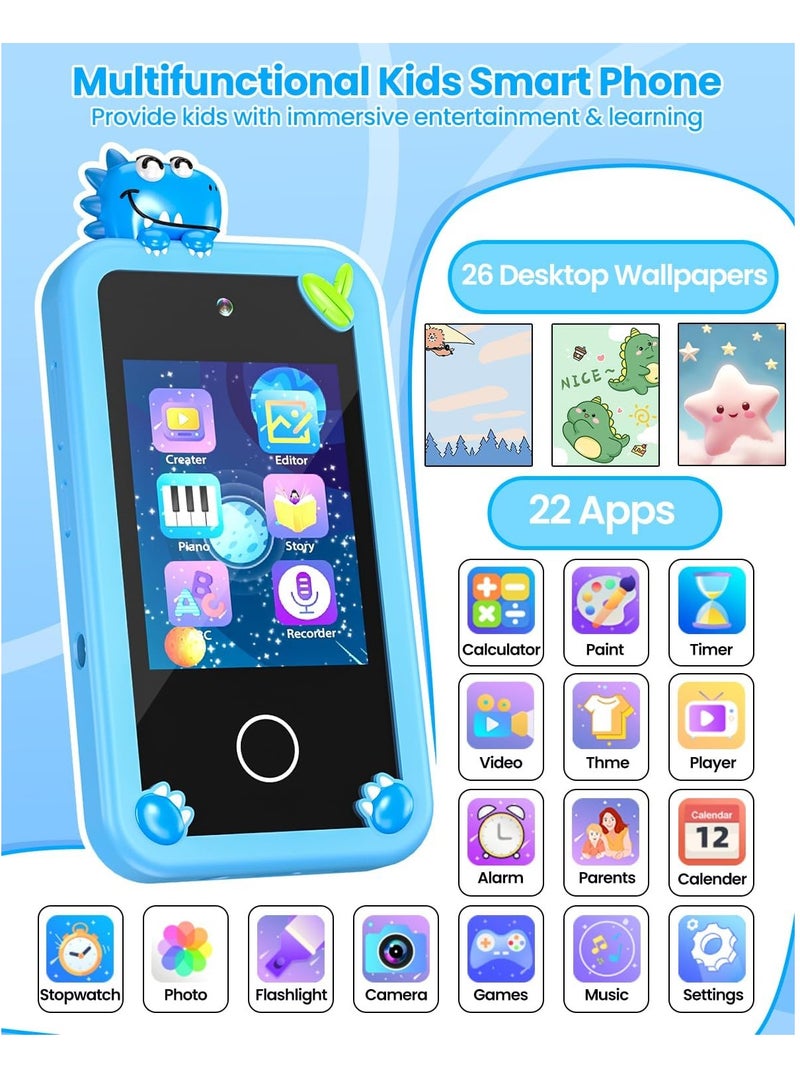 Kids Smart Phone for Boys with 32G Card & Holographic Pyramid,  for Age 3-10 Kids Toys Cell Phone, 2.8" Touchscreen Toddler Learning Toy, Dual Lens, Music Player, Arabic language support(Blue) - Image 2