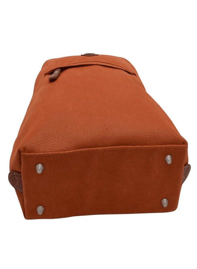 JUMP Uppsala Flat Backpack Terracotta-33cms with Back Hidden Pocket for valuables Polysuede Material with Leather Trimmings Fashion Bag for Men and Women - Image 4