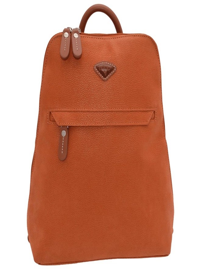 JUMP Uppsala Flat Backpack Terracotta-33cms with Back Hidden Pocket for valuables Polysuede Material with Leather Trimmings Fashion Bag for Men and Women - Image 1