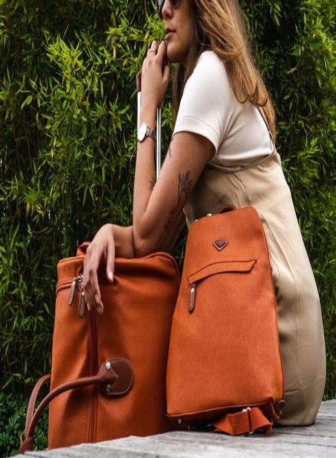 JUMP Uppsala Flat Backpack Terracotta-33cms with Back Hidden Pocket for valuables Polysuede Material with Leather Trimmings Fashion Bag for Men and Women - Image 5