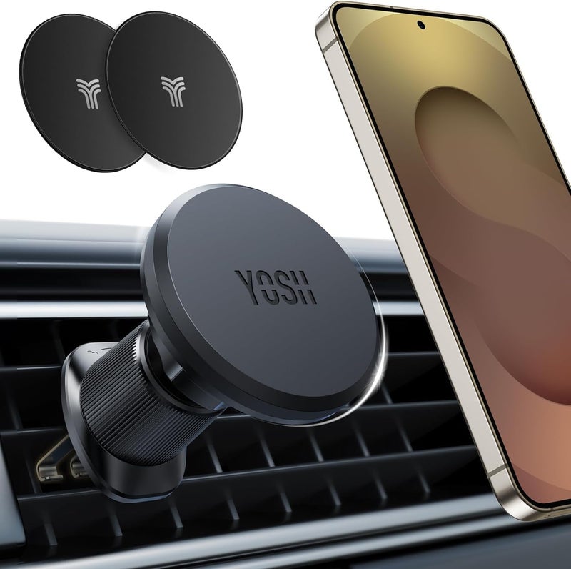 YOSH 2023 Magnetic Car Phone Holder Air Vent, Upgraded Car Phone Mount Magnet Phone Holder for Cars, Phone Mount with Double-Lock Clips Car Holder for iPhone Sam-sung Huawei etc. - Image 1