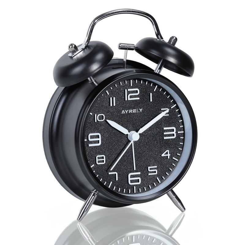 Ayrely Super Loud Alarm Clock For Heavy Sleepers Adults Twin Bell Retro 4 Inch Silent Non-Ticking Quartz With Backlight  Metal Dial  Alarm Clocks For Bedrooms Bedside (Black) - Image 1