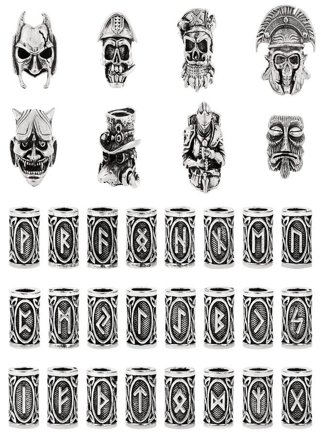 PIAOPIAONIU 32 PCS Viking Skull Head Beard Beads Hair Beard Beads for Man/Woman,Braiding Beads Beard Viking Rune Beads for Hair Decoration,DIY Viking Bracelets Pendant Necklace - Image 1
