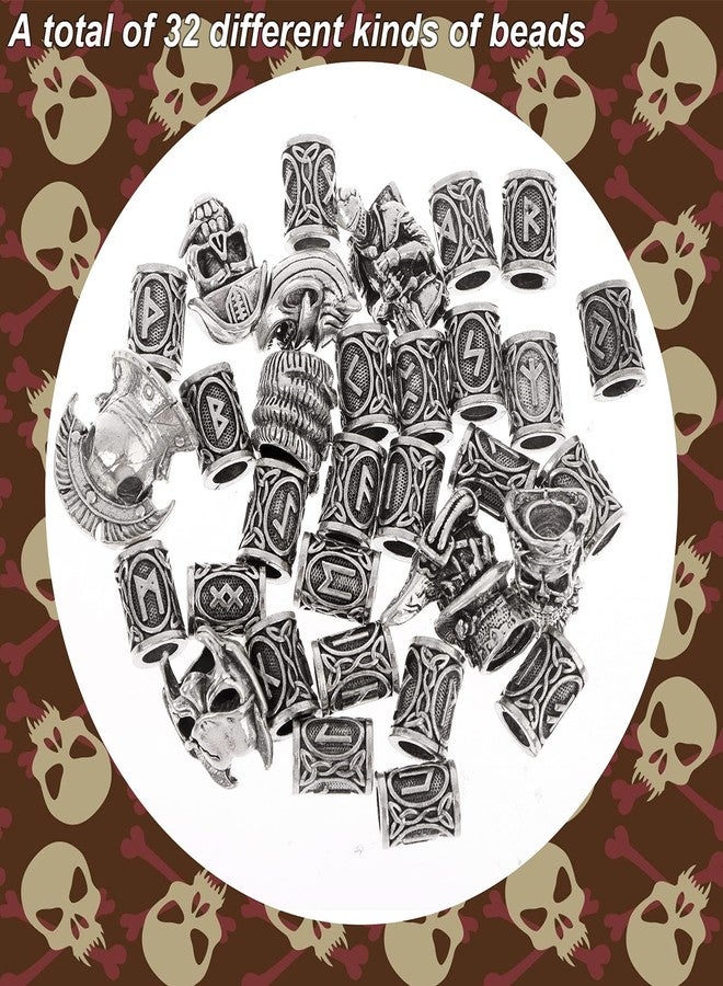 PIAOPIAONIU 32 PCS Viking Skull Head Beard Beads Hair Beard Beads for Man/Woman,Braiding Beads Beard Viking Rune Beads for Hair Decoration,DIY Viking Bracelets Pendant Necklace - Image 2
