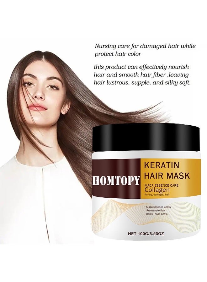 HOMTOPY Collagen Keratin Hair Mask 100ml- Treatment Deep Repair Conditioning Argan Oil Collagen Hair Mask Essence for Dry Damaged Hair All Hair Types - Image 4