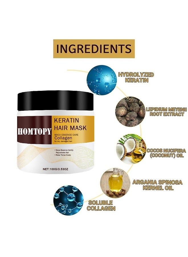 HOMTOPY Collagen Keratin Hair Mask 100ml- Treatment Deep Repair Conditioning Argan Oil Collagen Hair Mask Essence for Dry Damaged Hair All Hair Types - Image 3
