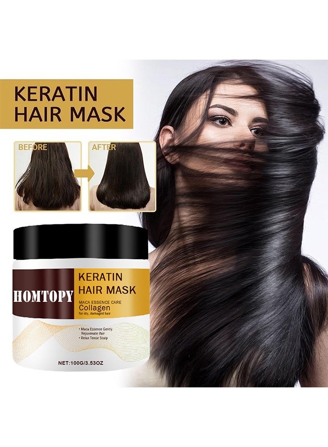 HOMTOPY Collagen Keratin Hair Mask 100ml- Treatment Deep Repair Conditioning Argan Oil Collagen Hair Mask Essence for Dry Damaged Hair All Hair Types - Image 1