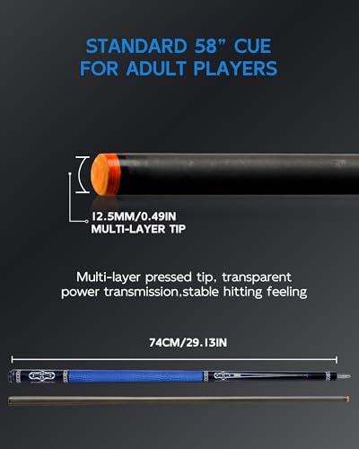 KONLLEN Carbon Fiber Pool Cue Stick 58inch Professional Pool Sticks for Adults Full Carbon Technology Low Deflection Pool Cue Billiard Cues with 125mm Tip Easy to Control Pro Taper UltraSmooth - Image 3
