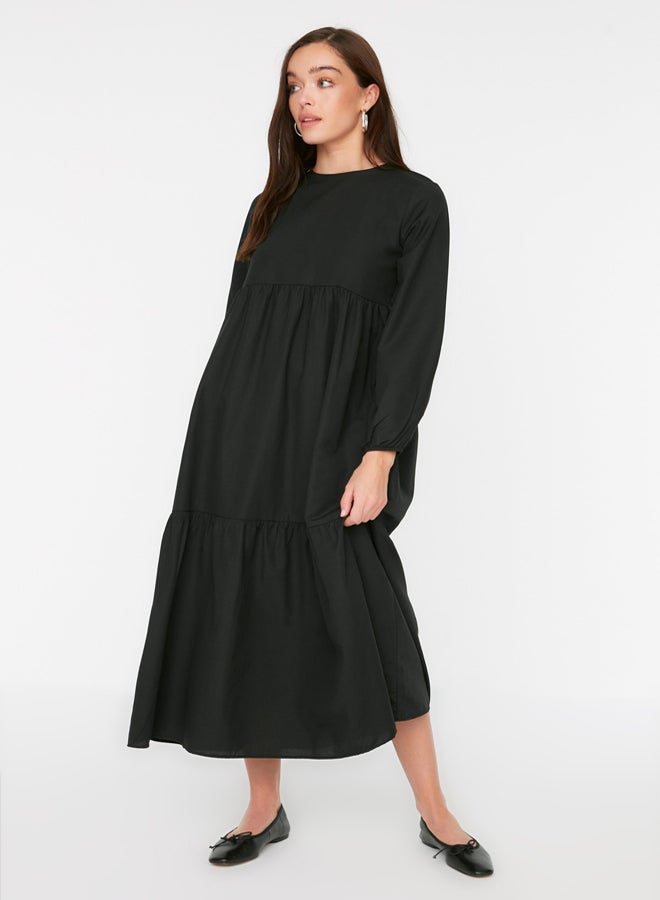 trendyol Black Gathered Detailed Cotton Wide Fit Woven Dress TCTSS21EL3406  - Image 3