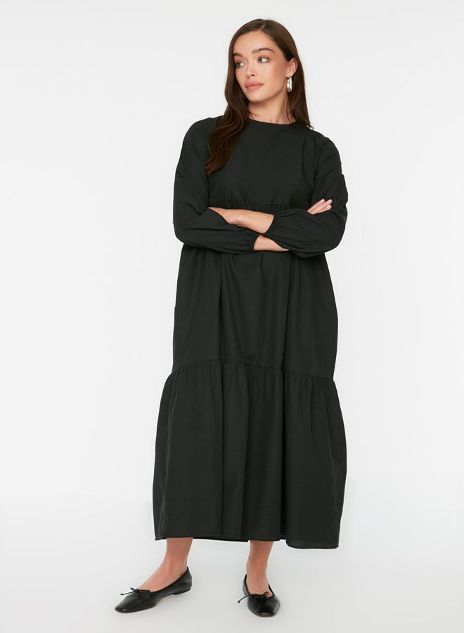 trendyol Black Gathered Detailed Cotton Wide Fit Woven Dress TCTSS21EL3406  - Image 4