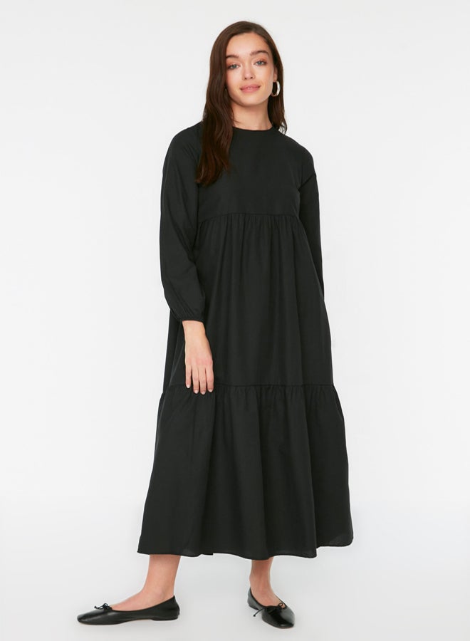 trendyol Black Gathered Detailed Cotton Wide Fit Woven Dress TCTSS21EL3406  - Image 2