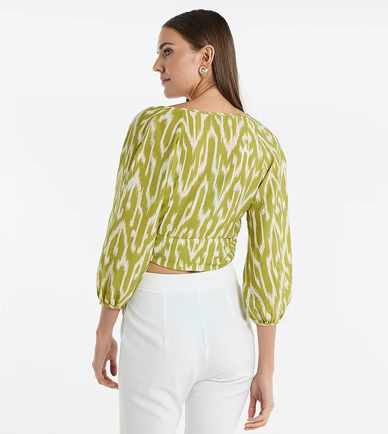 بي سي بي جي BCBG Printed Front Tie Top