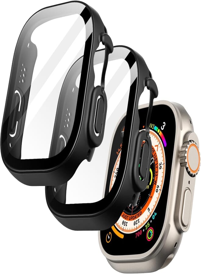 Next Next Store 2 Pack Watch Case with Screen Protector Compatible with iWatch Ultra 49mm, All-Inclusive Protective Cover with Built-in Tempered Glass Film High Sensitivity (Black)