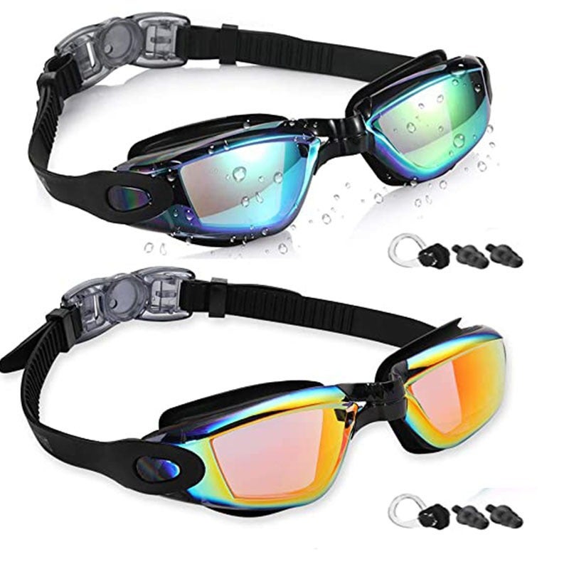 Ke Nai Da Adult Swimming Goggles Set with Electroplated Lens, Silicone Cap, Waterproof Phone Pouch, Nose Clip & Ear Plugs - 5 Piece Kit - Image 1