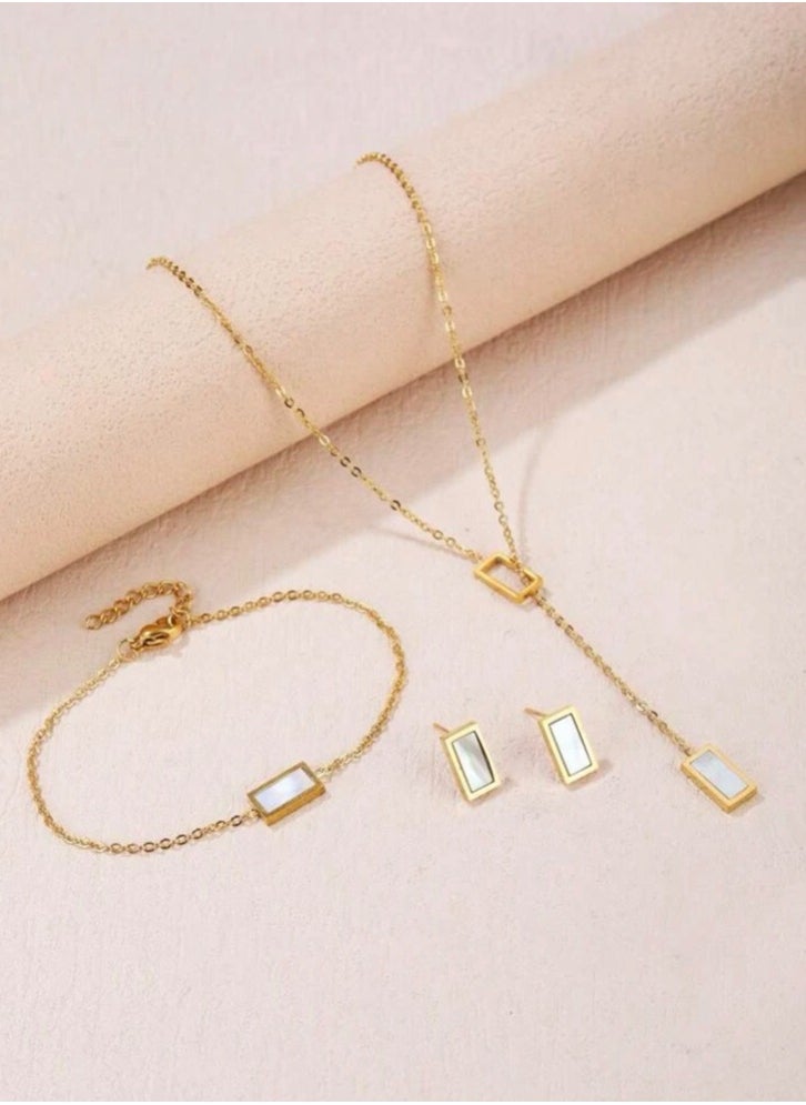 JewelryPalace Gold Plated Stainless Steel Women's Necklace and Bracelets And Earrings Accessories Set  - Image 2