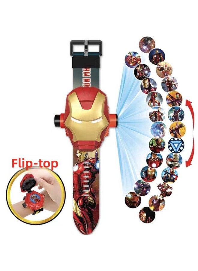 Children's Toy Cartoon Electronic Ultraman Watch 3-8 Years Old Children's Primary School Boys And Girls Projection Luminous Watch-Color:Iron Man - Image 1