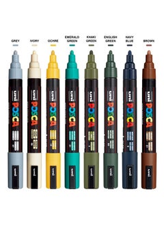 POSCA Markers Set, 8 Medium Paint Markers 5M - Earth Tones - Grey, Ivory, Ochre, Emerald Green, Khaki Green, English Green, Navy Blue, Brown  - Image 2