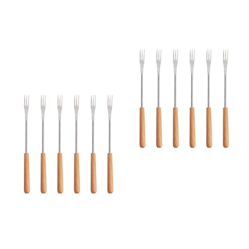 12 pcs Wood Handle Stainless Steel Fondue Forks Outdoor Barbecue Fork Kitchen Tool - Image 4