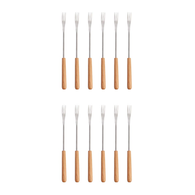 12 pcs Wood Handle Stainless Steel Fondue Forks Outdoor Barbecue Fork Kitchen Tool - Image 5