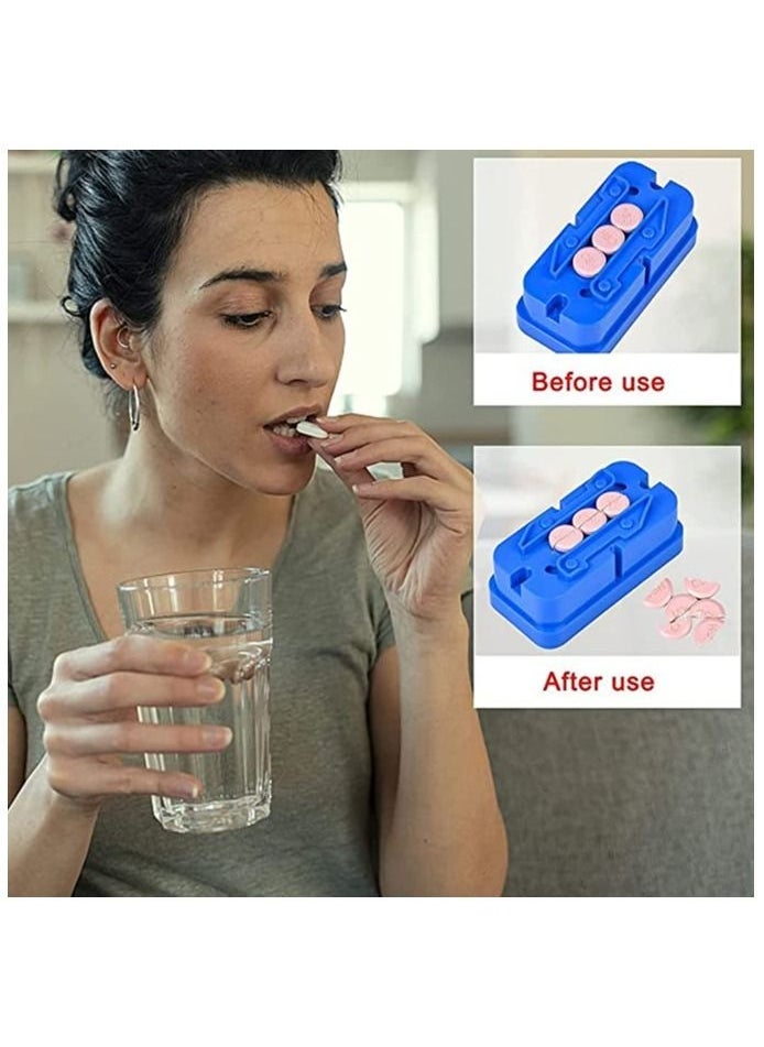 Pill Splitter, 1/2 1/4 Accurate Even Cut for Round Oblong Pills, Multifunctional Pills Divider Dispenser, Cutter for Vitamins, Big & Small Pills, and Medication, Transparent Portable Pill Cutter Box