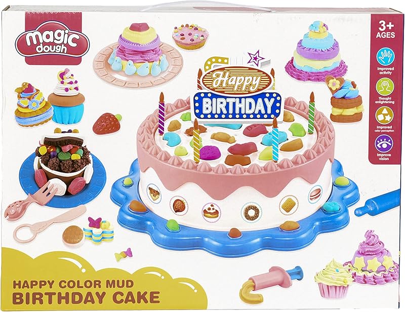 Magic Dough Color Mud Birthday Cake Toy With 40 pcs For Girls - Multi color