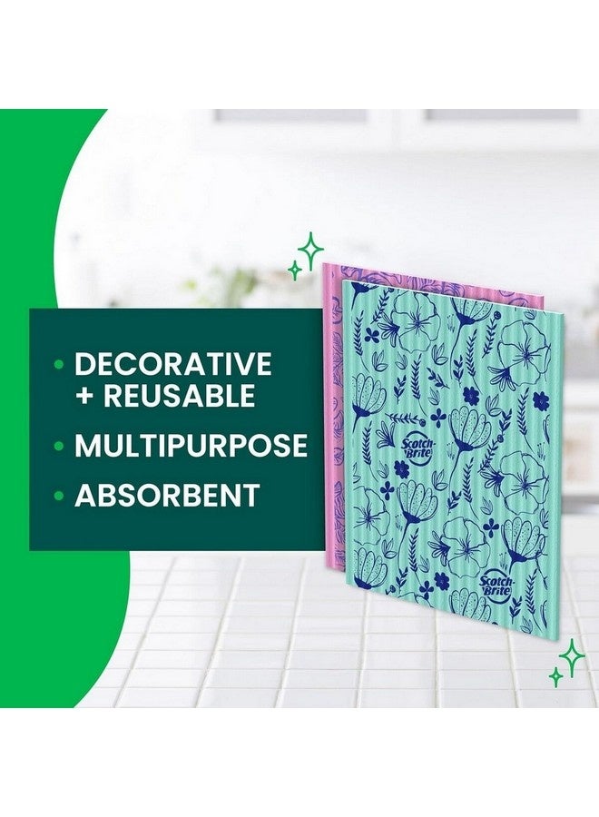 Scotch Brite 2-Piece Printed Decorative Reusable Multipurpose Sponge Cloth Multicolour 20.9 x 18.4 x 1.6 cm 7100337103 - Image 2
