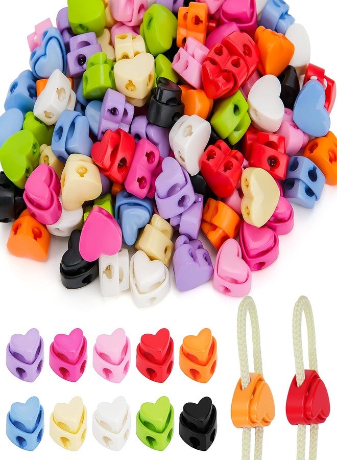 Hysagtek Plastic Cord Locks for Drawstrings Shoelaces, 100 Pcs Heart Shape Double Hole Spring Cord Lock Knitting Needle Stoppers Fastener Slider Toggles for Drawstrings - Image 1