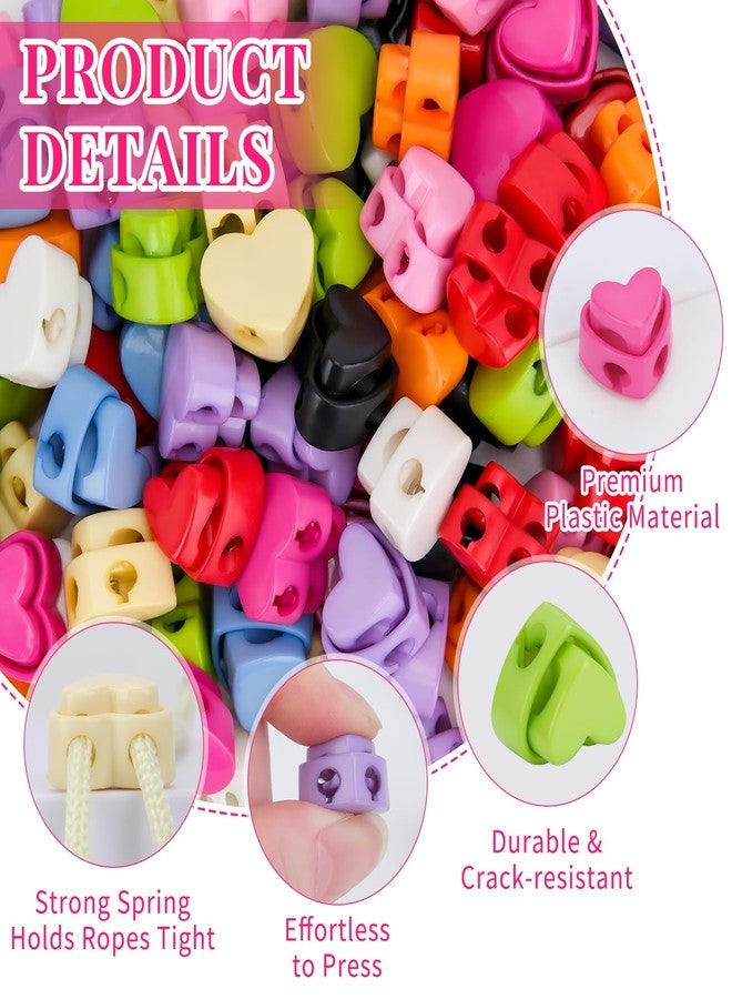 Hysagtek Plastic Cord Locks for Drawstrings Shoelaces, 100 Pcs Heart Shape Double Hole Spring Cord Lock Knitting Needle Stoppers Fastener Slider Toggles for Drawstrings - Image 4
