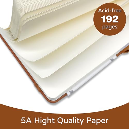 LEAGIM Blank Journal Notebook, A5, 192 Pages 100 GSM Thick Sketch Book for Women Men, Hardcover Leather Unlined Journaling for Work, Notebooks for Writing, 5.8 inches x 8.5 inches (Brown) - Image 2