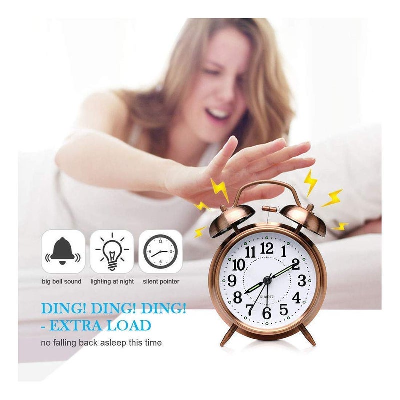 Florastic Twin Bell Alarm Clock with Nightlight Vintage Table Clock for StudentsChildrenOffice WorkersTravellers Battery is Not Included Copper Color - Image 5