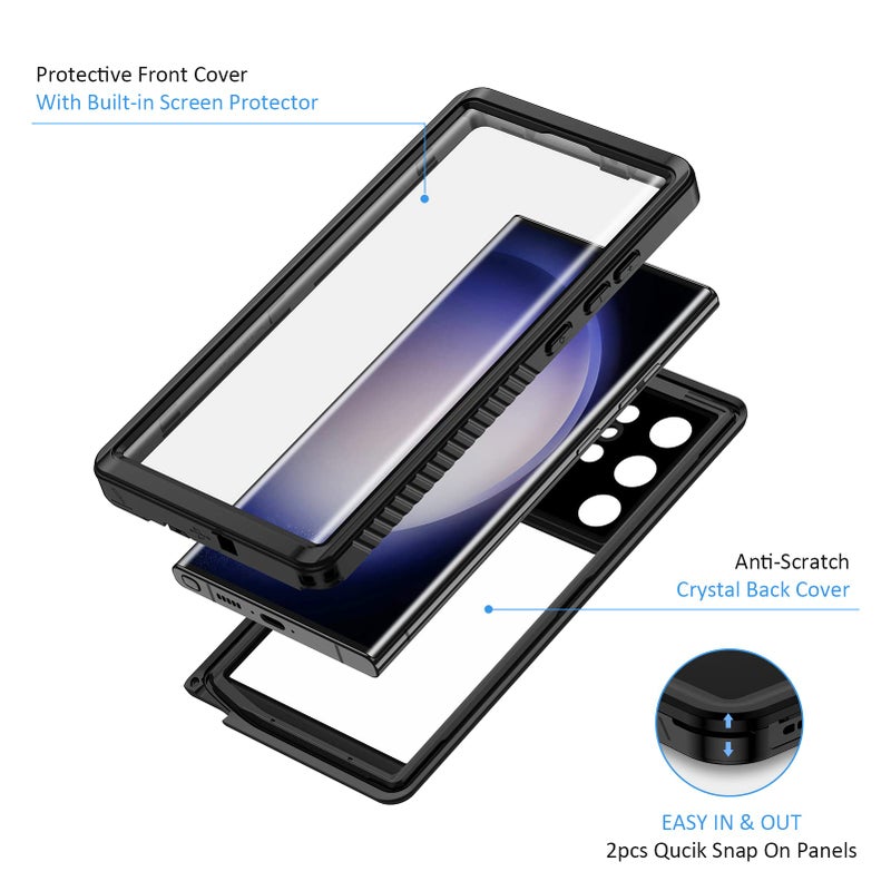 Lanhiem for Samsung S23 Ultra Phone Case, IP68 Waterproof Dustproof, Built-in Screen Protector, Rugged Full Body Shockproof Protective Cover for Samsung Galaxy S23 Ultra 5G, Black - Image 4