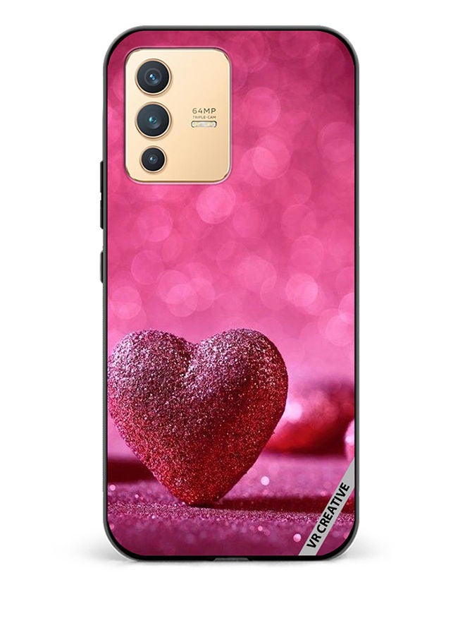 VR CREATIVE Protective Case Cover For Vivo V23 5G Glitter Heart on a Pink Background Design Multicolour - Image 1