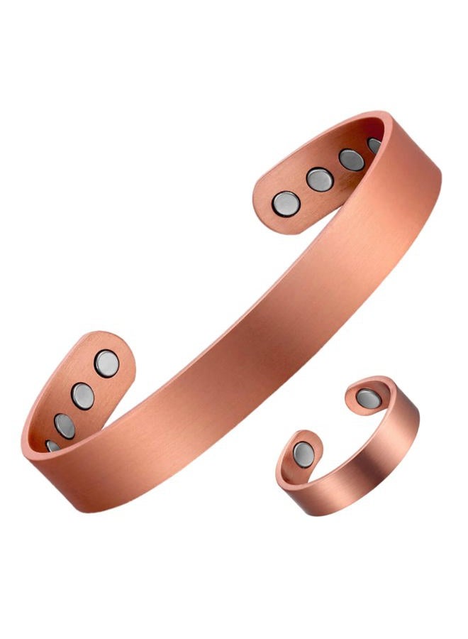 EARTH THERAPY , The Original Pure Copper Magnetic Ring and Bracelet Set for Joint Pain Relief - Slim Minimalist Style - Adjustable - For Men and Women  - Image 1