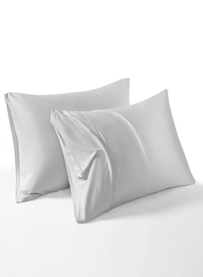 LLANCL Cooling Pillowcase Set of 2 - Queen Size Bed Pillow Cases with Envelope Closure, Silky Soft Breathable Pillow Covers for Hair and Skin, 20" x 30" Grey - Image 2