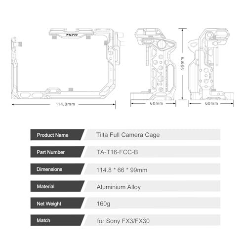 Tilta Full Camera Cage Compatible with Sony FX3/FX30 V2 | Mount Accessories | Cable CLAMP | Modular Design | ARCA Ready | TA-T16-FCC (Black) - Image 3