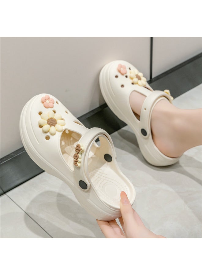 Summer Thick Sole Hole Shoes Jelly Beach Shoes Girl Garden Student Flat Slip Resistant Toe Slippers Sandals Women