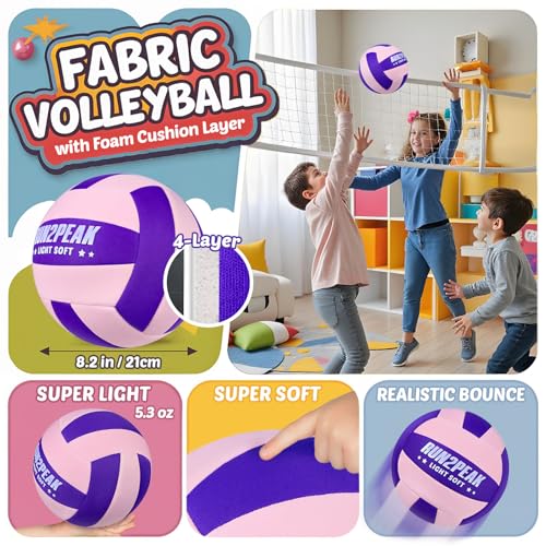 RUN2PEAK Super Soft Light Volleyball - Safe and Quiet Fabric Volleyball Ball for Indoor Play - Official Size 5 Kids Youth Beginners Lightweight Volleyballs Trainer for House Yard Training Practice - Image 2