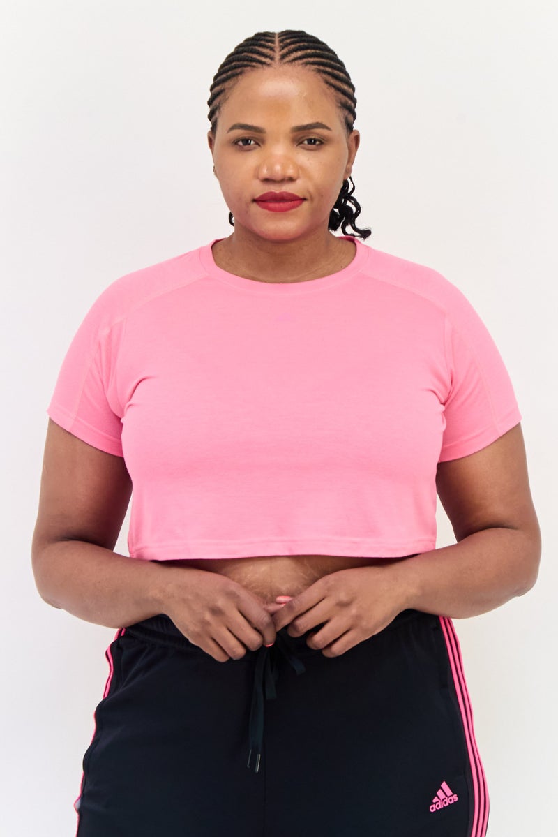 Adidas Women Sportswear Fit Short Sleeve Outdoor Top, Pink - Image 1