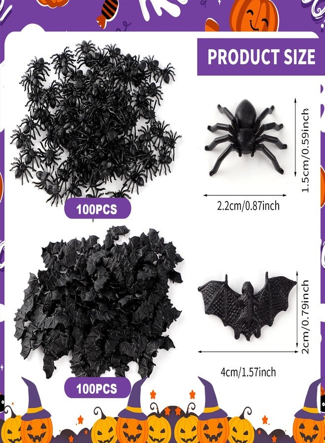 OZIO Halloween Decorations - 200 Pcs Mini Plastic Spiders & Bats for Creepy Scary Prank Toys & Insect Toys Halloween Miniatures - Image 2