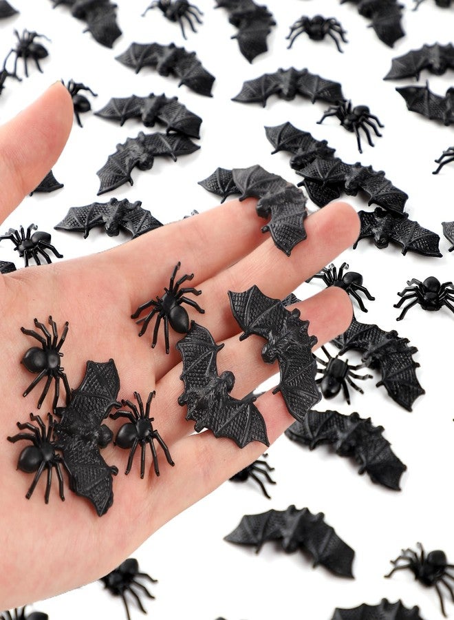 OZIO Halloween Decorations - 200 Pcs Mini Plastic Spiders & Bats for Creepy Scary Prank Toys & Insect Toys Halloween Miniatures - Image 1