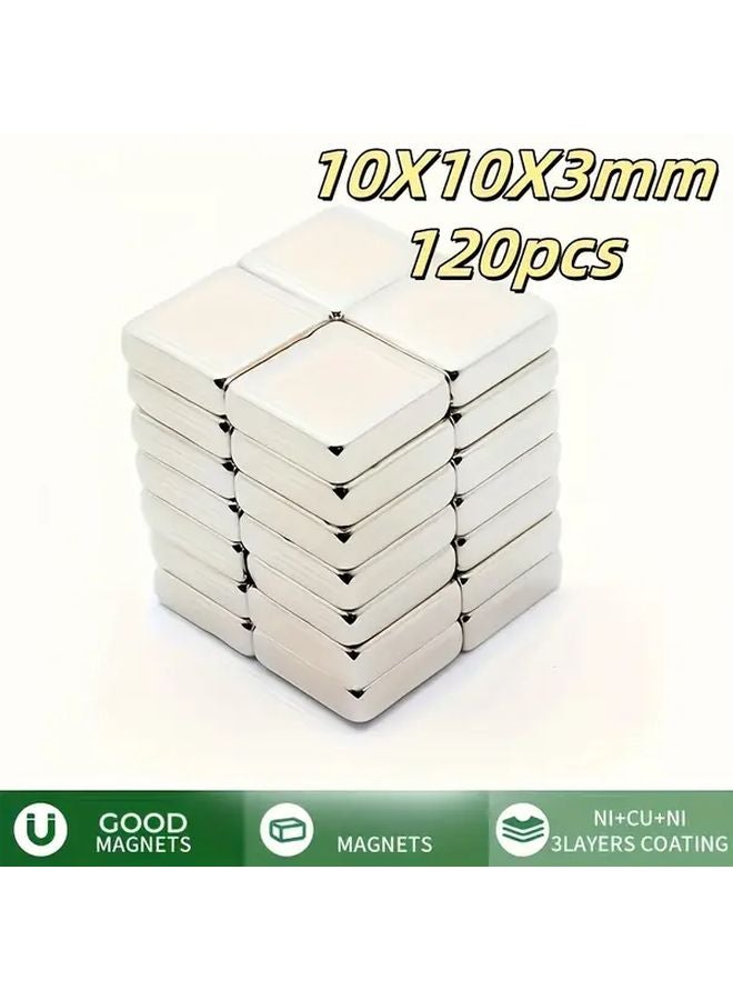 120 قطعة 10x10x3 مم مغناطيس بار مربع ثقيل للمطبخ والثلاجة والمكتب - Image 1