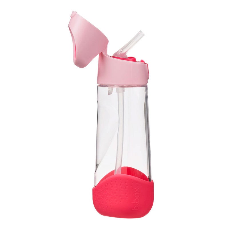 B.Box Big Kids Tritan™ Drink Bottle with Straw | Leakproof Push Button Lid | Ergonomic Triangle Grip | BPA-Free Reusable Water Bottle for School Kids | 600ml-Flamingo Fizz - Image 1