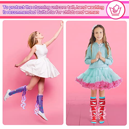 Tarpop 2 Pairs Crazy Funny Silly Socks for Girls Woman High Wacky Socks with Wigs Novelty Crazy Funny GiftRed Purple Unicorn - Image 3