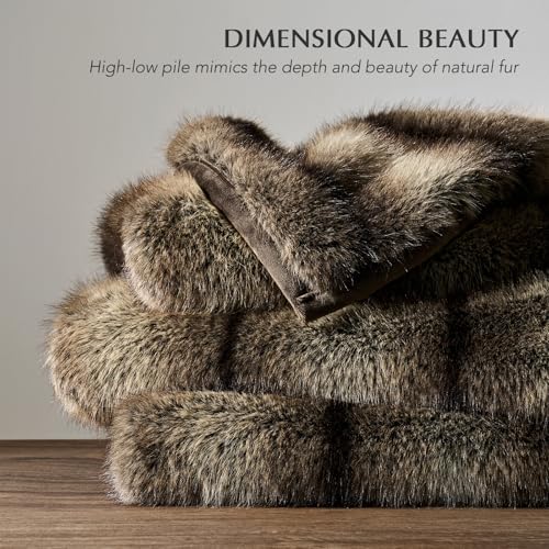 EVERGRACEHOME Luxury Faux Fur Throw Blanket Soft Fluffy Faux Mink Blankets for Bed Couch Sofa Thick Cozy Plush Warm Fur Throws with Reversible Velvet Ombr Sable Brown 60x80 - Image 3