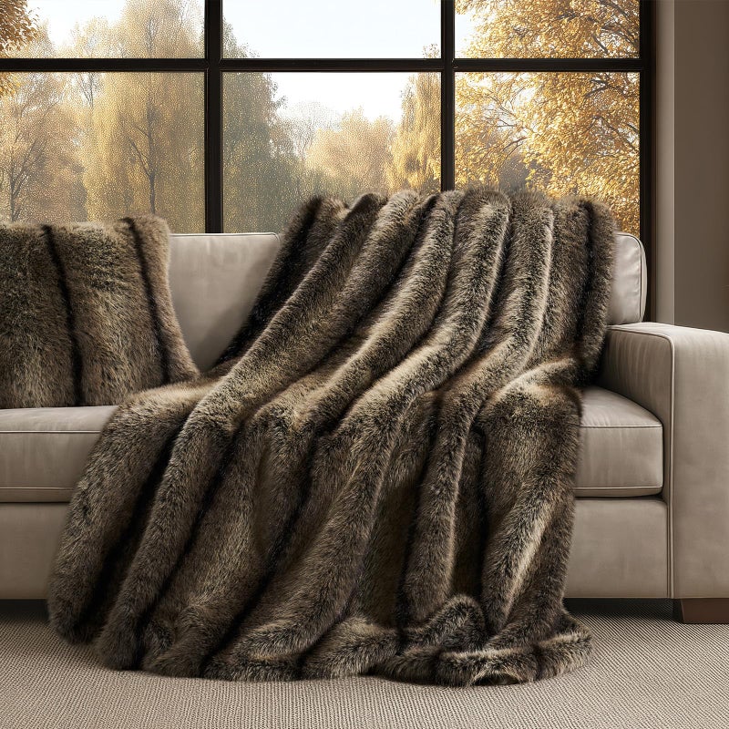 EVERGRACEHOME Luxury Faux Fur Throw Blanket Soft Fluffy Faux Mink Blankets for Bed Couch Sofa Thick Cozy Plush Warm Fur Throws with Reversible Velvet Ombr Sable Brown 60x80 - Image 2