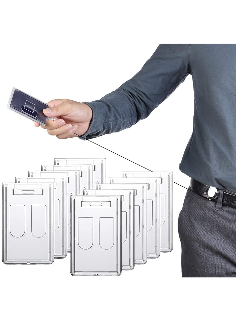 KASTWAVE Heavy-Duty Badge Holders Rigid Hard Plastic ID Access Vertical Badge Holder Dual 2 Sided ID Badge Holder Transparent Plastic Credit Card Protector ID Card Case(10 Pieces)  - Image 1