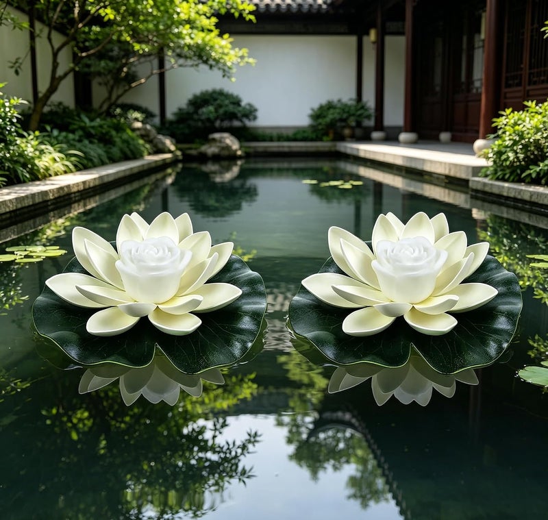 2 Pack 18cm Floating LED Lotus Lights, Color Changing Pond Pool Decor Set - Image 1